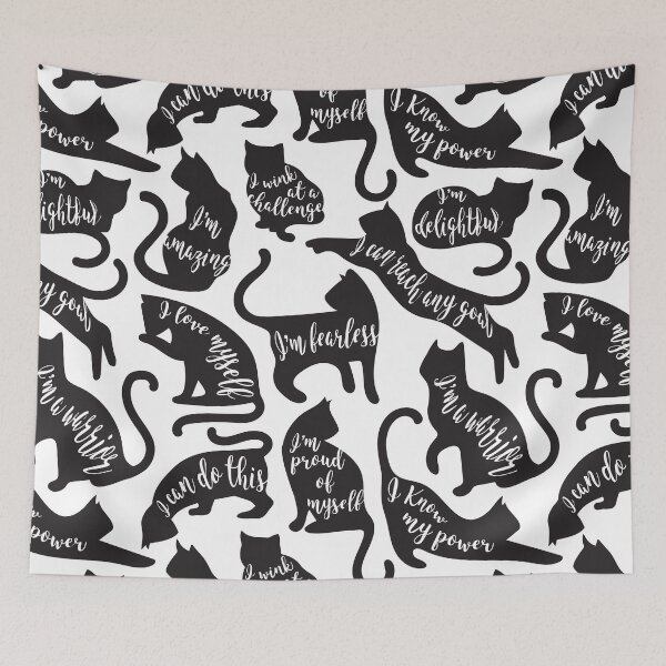 Item preview, Be like a cat // white background black cat silhouettes with affirmations designed and sold by SelmaCardoso.