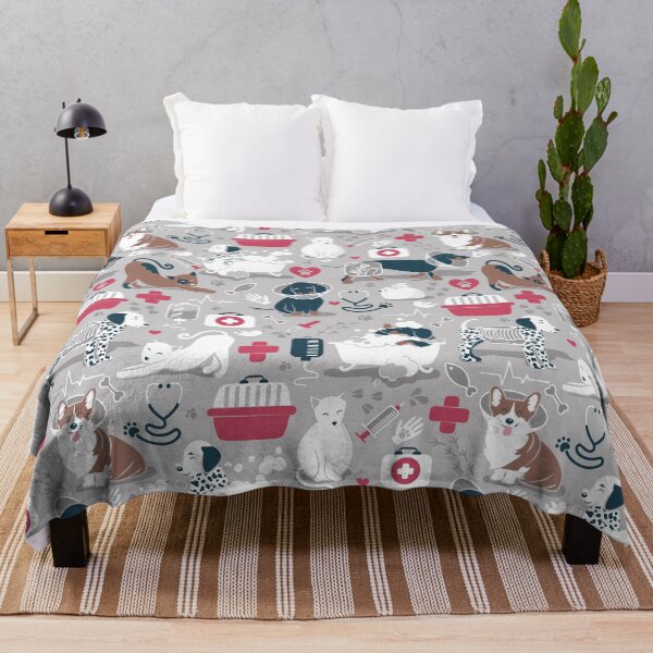 Item preview, Veterinary medicine, happy and healthy friends // grey background red details navy blue white and brown cats dogs and other animals designed and sold by SelmaCardoso.