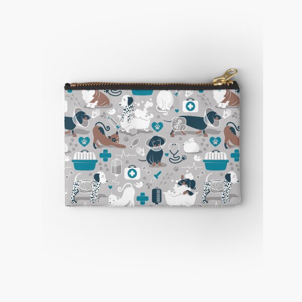 Item preview, Veterinary medicine, happy and healthy friends // grey background turquoise details navy blue white and brown cats dogs and other animals designed and sold by SelmaCardoso.