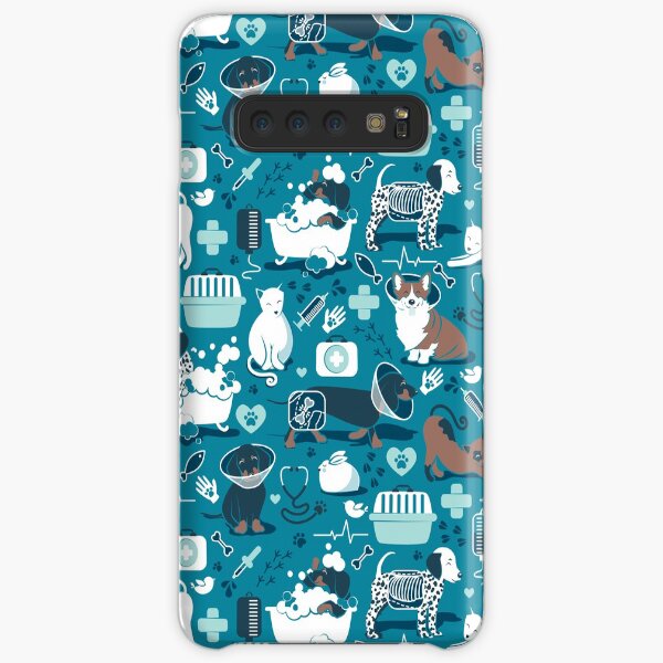 Veterinary medicine, happy and healthy friends // turquoise background aqua details navy blue white and brown cats dogs and other animals Samsung Galaxy Snap Case