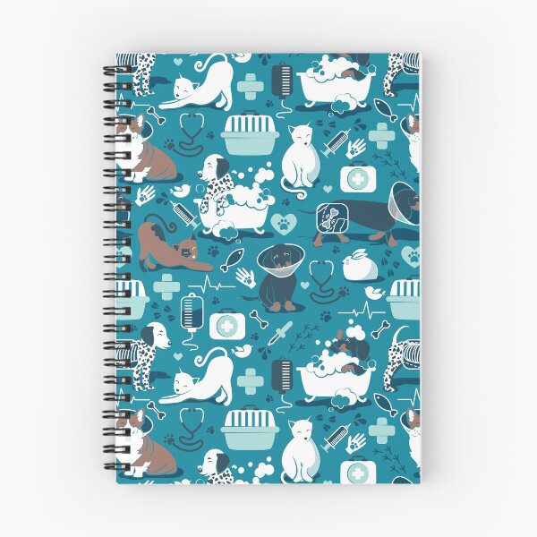 Item preview, Veterinary medicine, happy and healthy friends // turquoise background aqua details navy blue white and brown cats dogs and other animals designed and sold by SelmaCardoso.