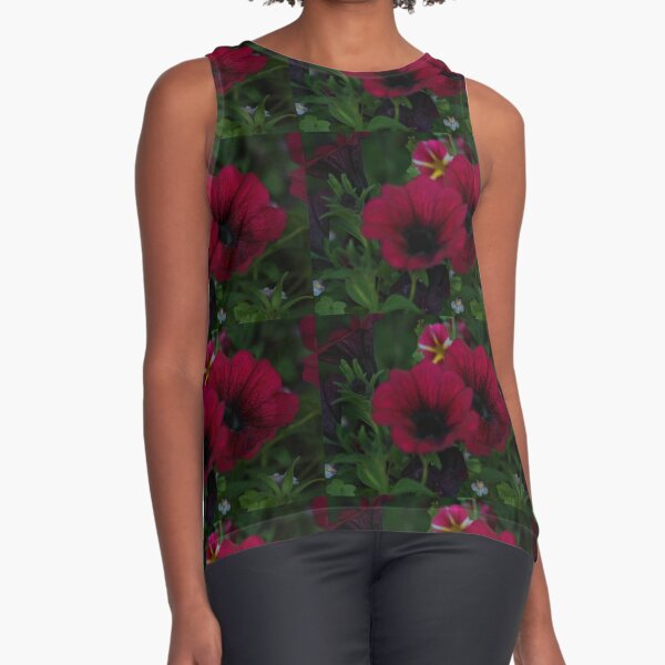 Pink Shades of Flowers with Green Leaves  Sleeveless Top