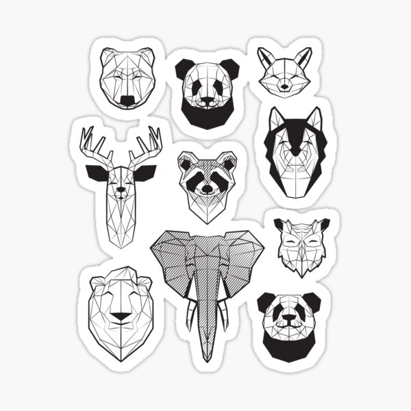 Pegatina «Amistosos animales geométricos // brillo amarillo fondo fondo  blanco y negro ciervos osos zorros lobos elefantes mapaches leones búhos y  pandas» de SelmaCardoso | Redbubble