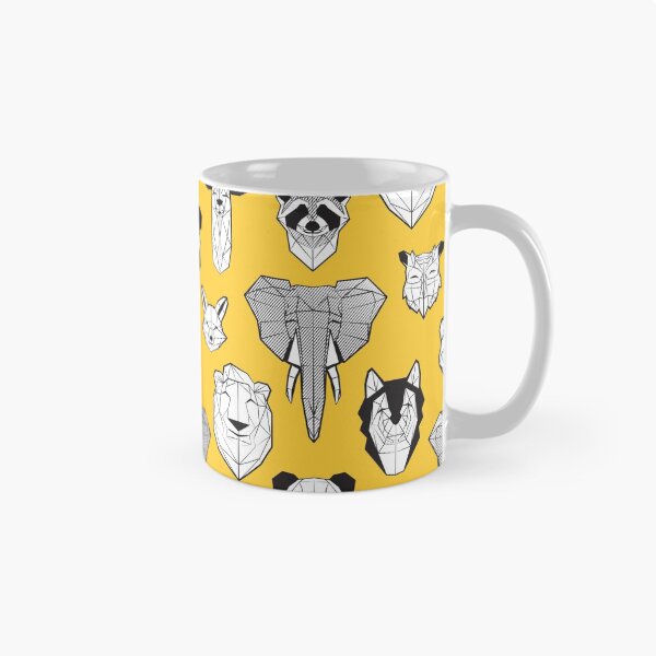 Item preview, Friendly Geometric Animals // sunglow yellow background black and white deers bears foxes wolves elephants raccoons lions owls and pandas designed and sold by SelmaCardoso.