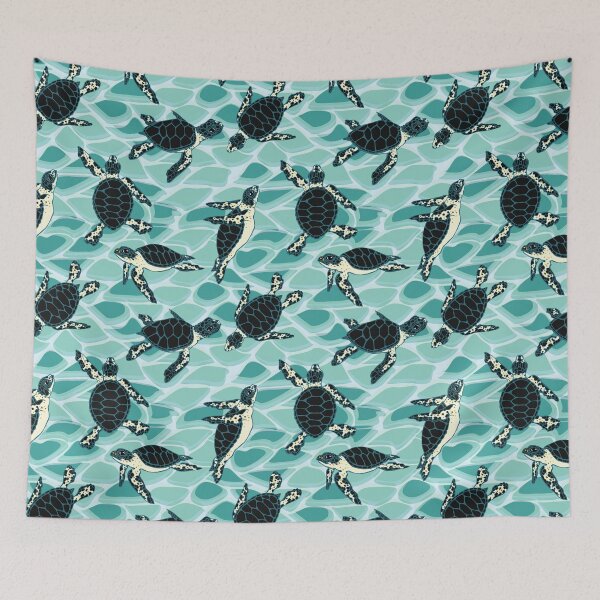 Item preview, Sea Turtle Hatchlings on Aqua designed and sold by ArtfulFreddy.