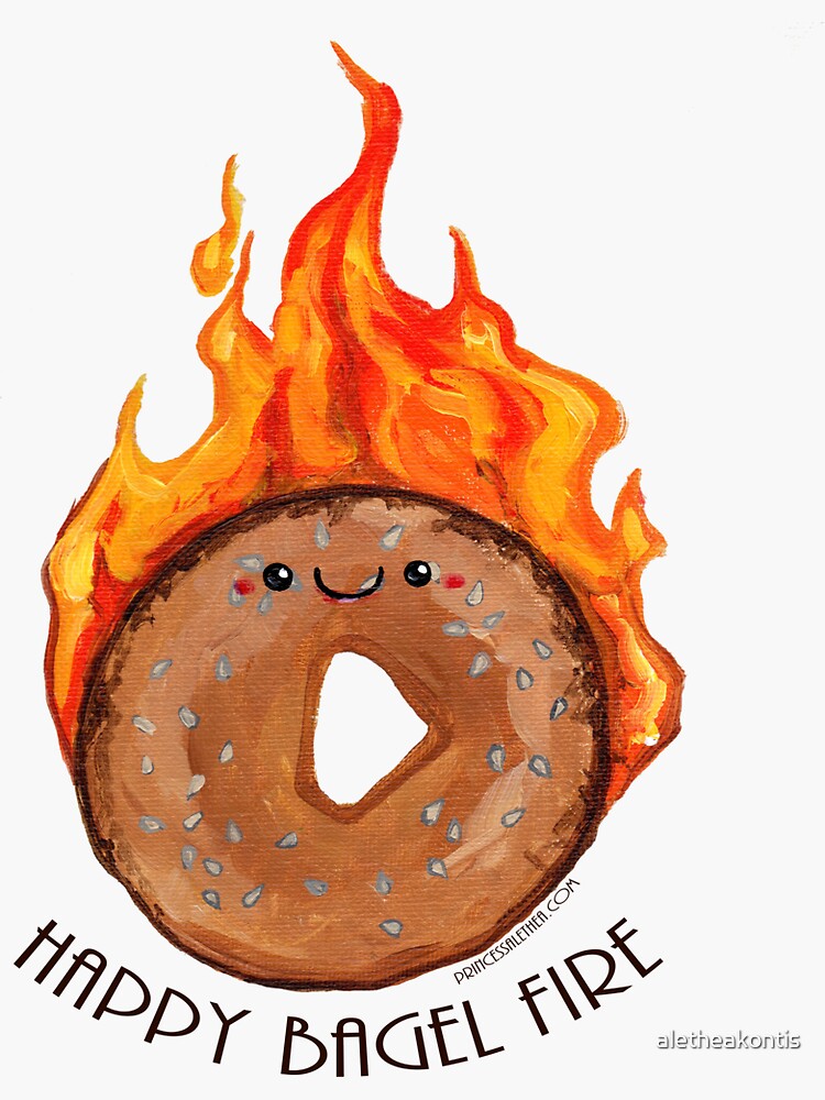 "Happy Bagel Fire (1)" Sticker by aletheakontis Redbubble