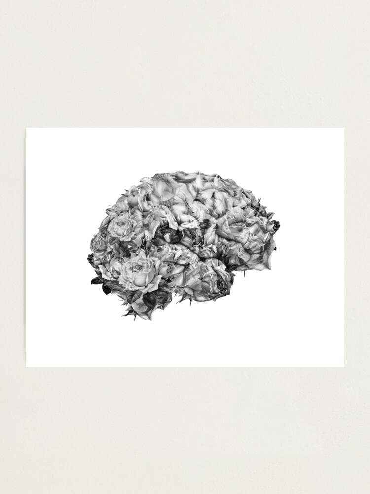 Impression Photo Cerveau De Fleur Noir Et Blanc Par Kikicollagist Redbubble