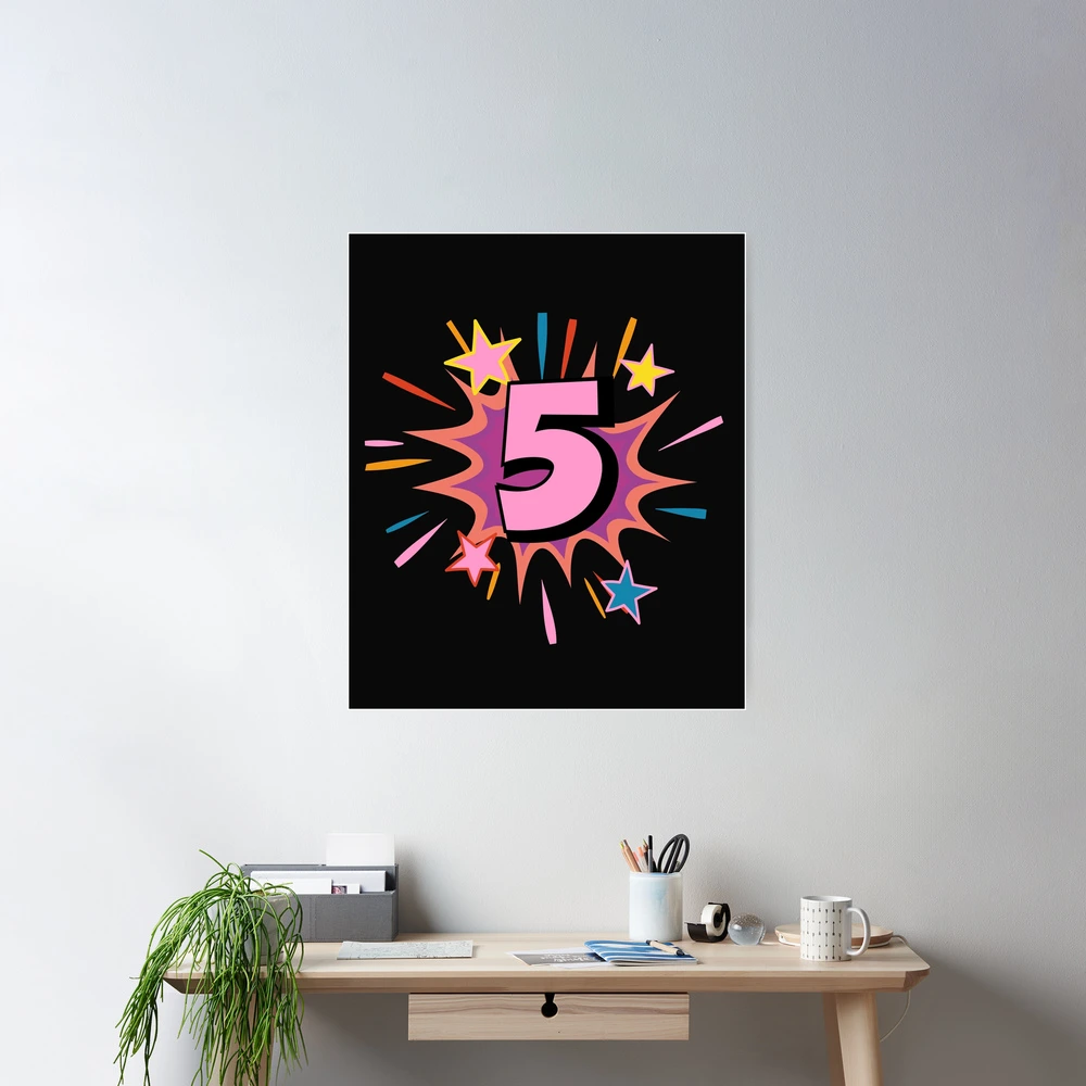 5 years old cute design with big pink number for 5th