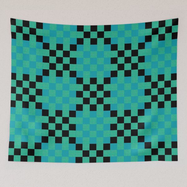 Item preview, Checkered pattern in jade, blue and black. Vibrant geometric design in gorgeous colors.  designed and sold by innerspectrum.