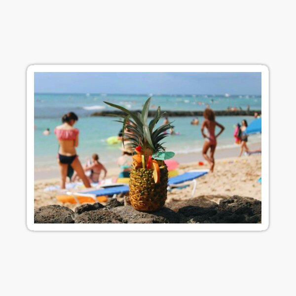 "Pineapple Drink, Waikiki Beach" Sticker for Sale by Chemkills Redbubble