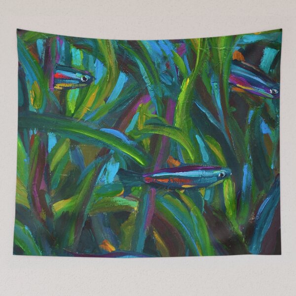 Item preview, Neon Tetras Swimming in Seaweed by Robert Phelps designed and sold by RobertPhelpsArt.