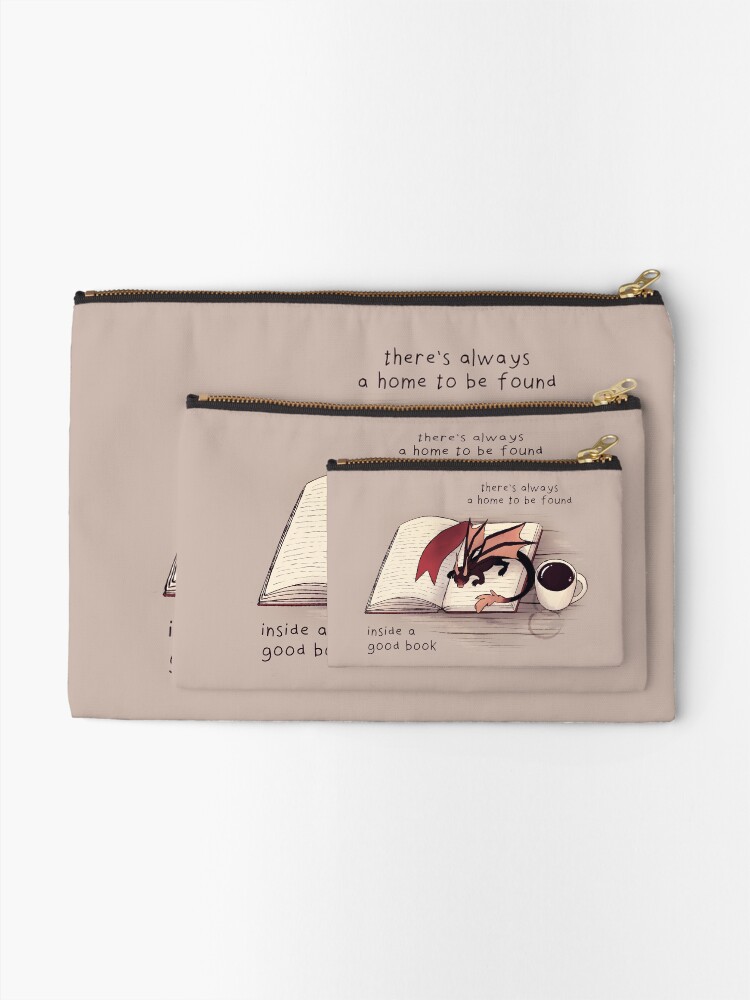Alternate view of "There's always a home to be found inside a good book" Dragon Zipper Pouch