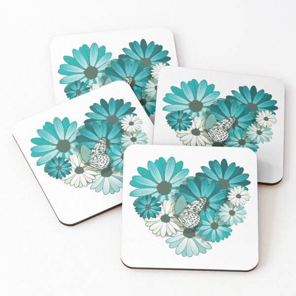 Item preview, African Daisy Spring Floral // teal flowers, butterflies and heart designed and sold by SelmaCardoso.