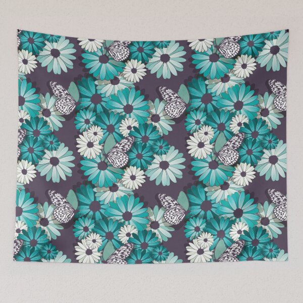 Item preview, African Daisy Spring Floral // teal flowers, butterflies and heart designed and sold by SelmaCardoso.