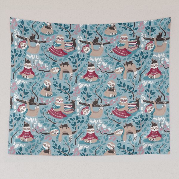 Item preview, Hygge sloth // small scale // pale blue and red designed and sold by SelmaCardoso.