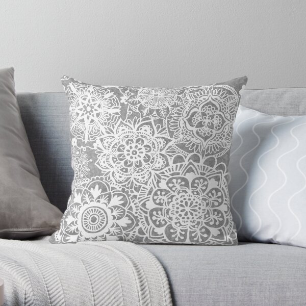 Soft Grey Mandala Pattern Throw Pillow