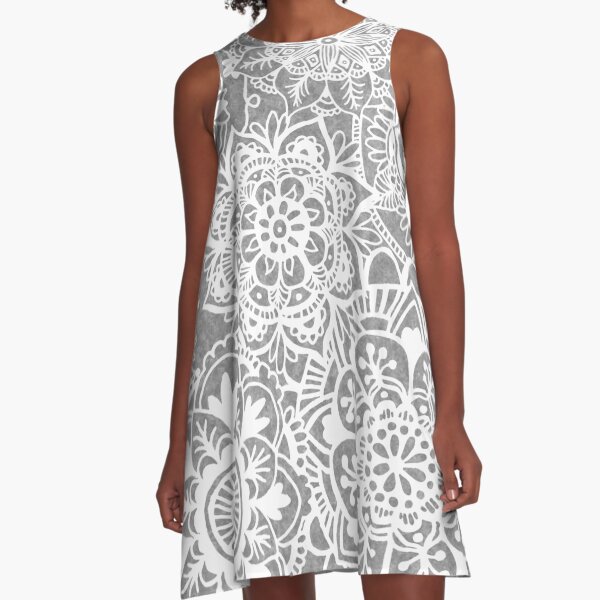 Soft Grey Mandala Pattern A-Line Dress