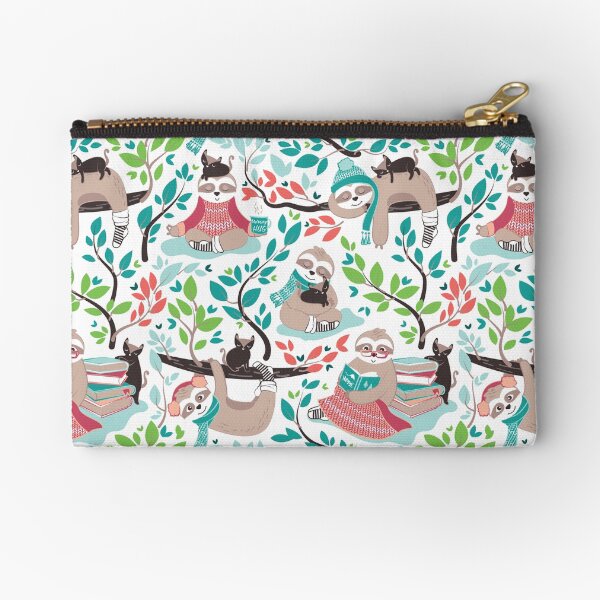 Hygge sloth // white and orange Zipper Pouch