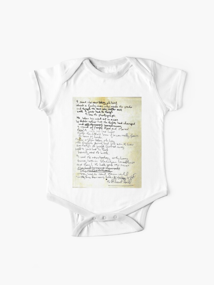 John Lennon S Original Lyrics For A Day In The Life 1967 Baby One Piece By Michaelroman Redbubble