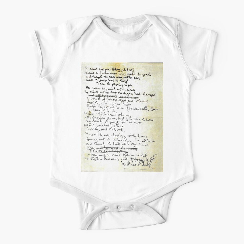 John Lennon S Original Lyrics For A Day In The Life 1967 Baby One Piece By Michaelroman Redbubble