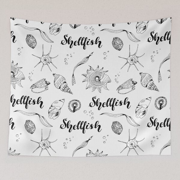 Item preview, Seamless vector pattern with mollusks, isolated on white background, black contour. designed and sold by SASHA-MATBON.
