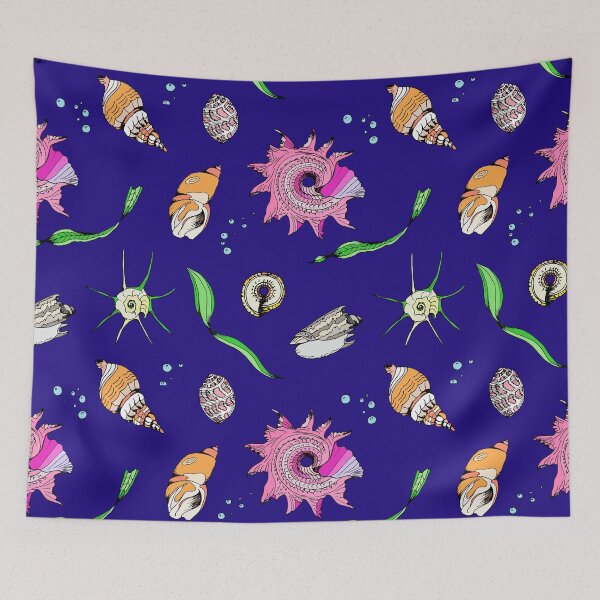 Item preview, Summer Pattern with mollusks, isolated on dark blue background  designed and sold by SASHA-MATBON.
