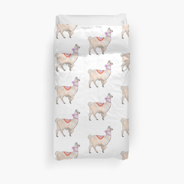 Happy Llama Walking Down the Street Duvet Cover