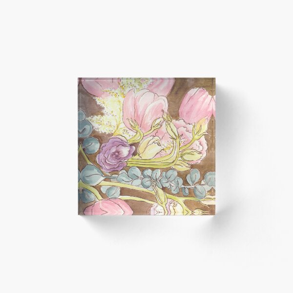 Tulips Eucalyptus Roses Acrylic Block