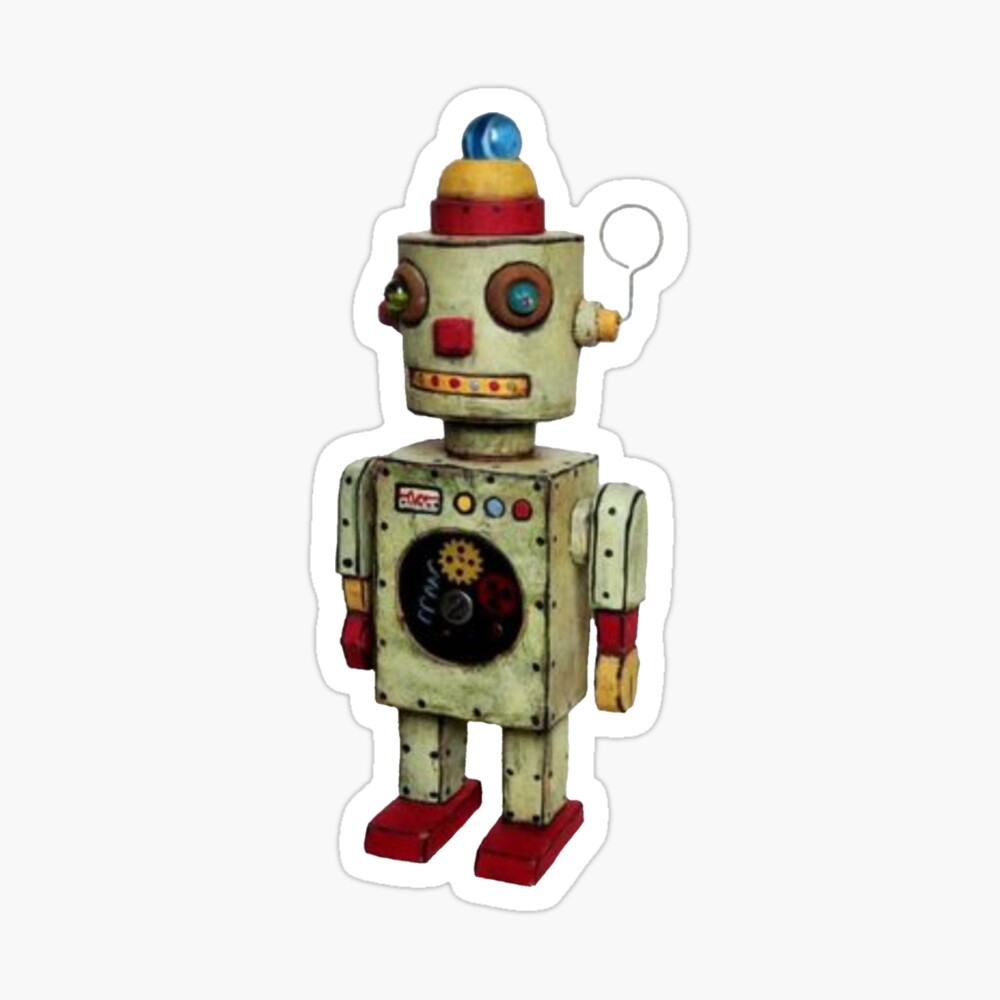 Vintage Robot Sticker for Sale by wottoart