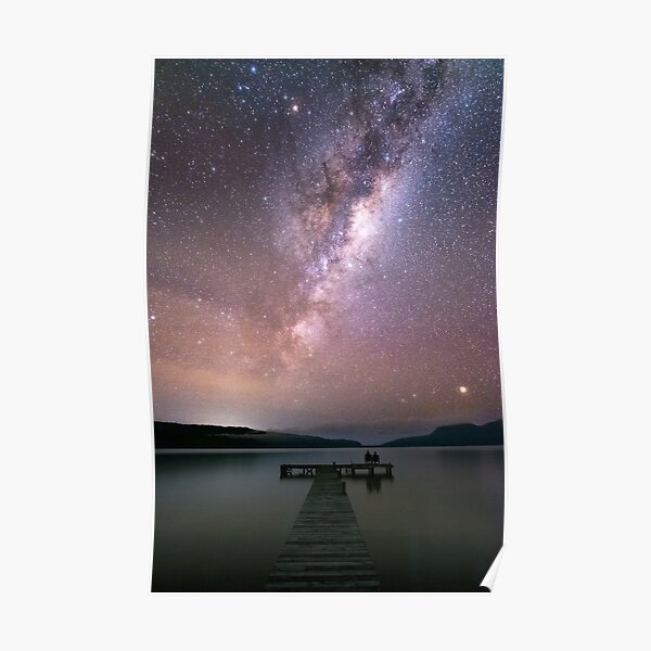 Milky way and jetty in Lake Tarawera, Rotorua Poster