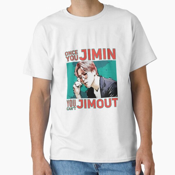 Vista previa del artículo con la obra «Una vez que Jimin, no puedes Jimout.», diseñado y vendido por kkgoth.