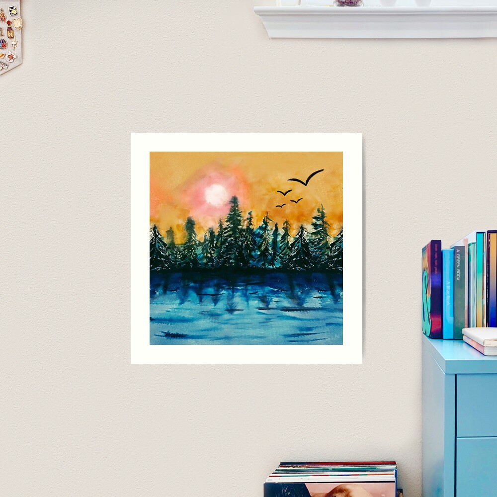 Wanderlust Watercolor Painting of Forest Sunrise Art Print for Sale by  Olivia Ossege