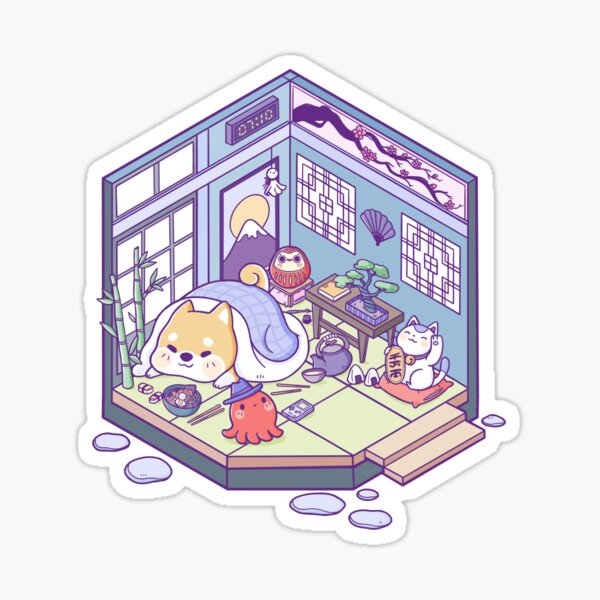 Shiba & Tako Zimmer im japanischen Stil Sticker