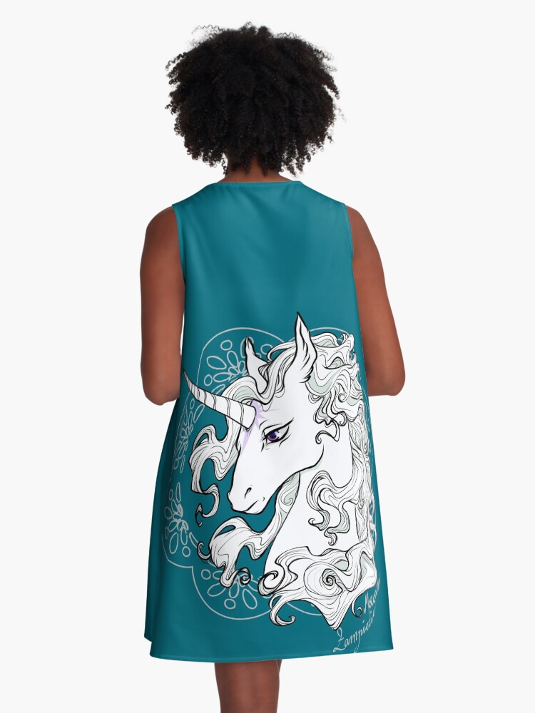 Thumbnail 3 of 4, A-Line Dress, The last unicorn (sea green) designed and sold by RiamiLoray.