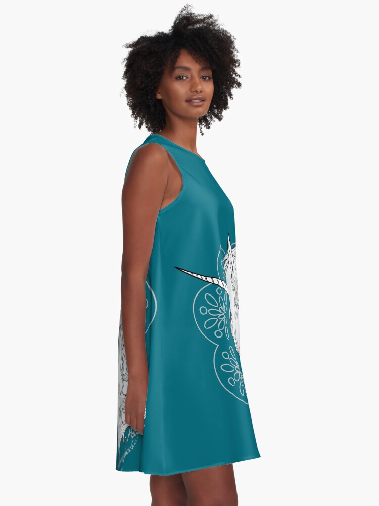 Thumbnail 2 of 4, A-Line Dress, The last unicorn (sea green) designed and sold by RiamiLoray.
