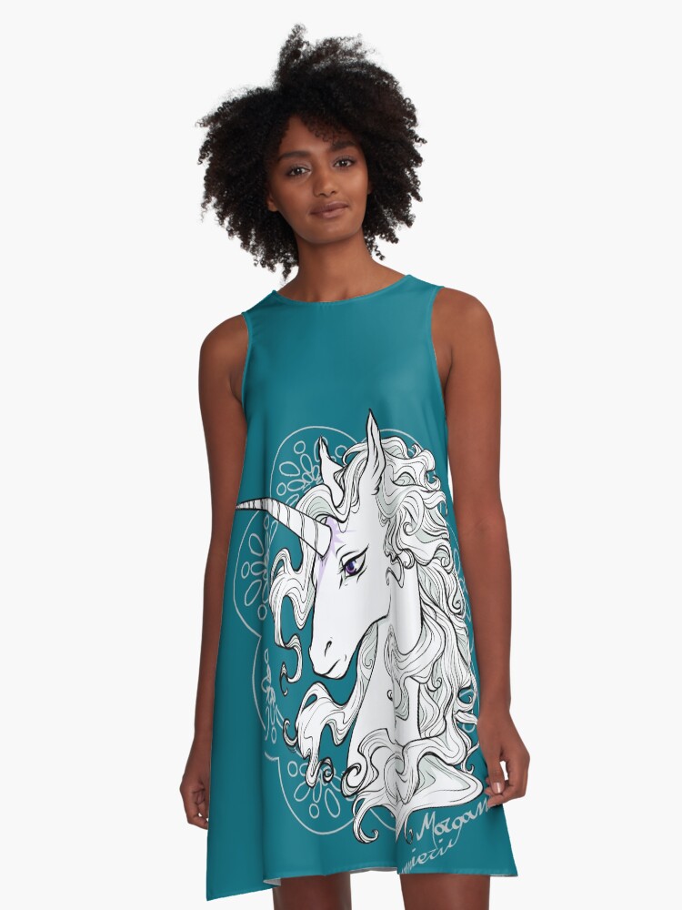 Thumbnail 1 of 4, A-Line Dress, The last unicorn (sea green) designed and sold by RiamiLoray.