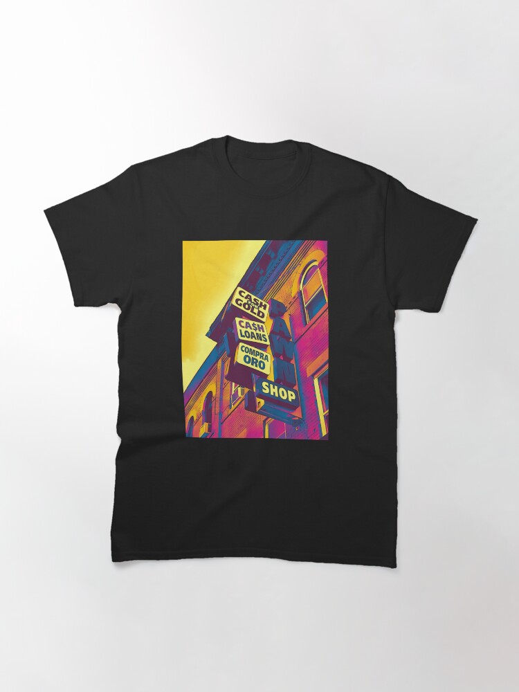 Thumbnail 3 of 7, Classic T-Shirt, Cash for Gold - Bay Ridge Brooklyn Neon Pop Art - Urban Photography designed and sold by OneDayArt.