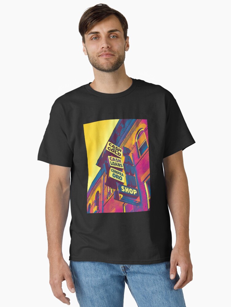 Thumbnail 2 of 7, Classic T-Shirt, Cash for Gold - Bay Ridge Brooklyn Neon Pop Art - Urban Photography designed and sold by OneDayArt.
