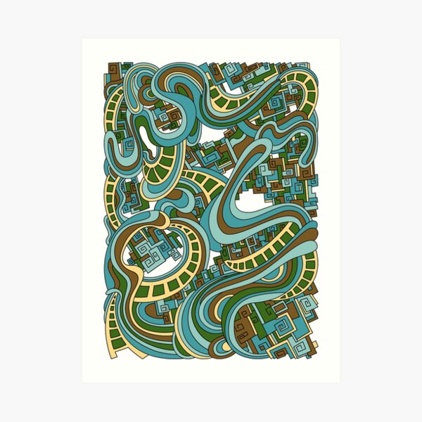 Wandering Abstract Line Art 45: Blue Art Print