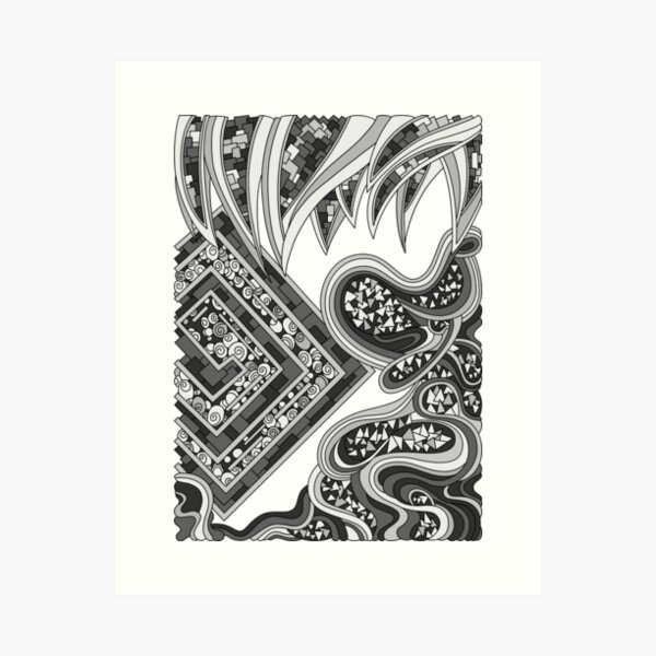 Wandering Abstract Line Art 47: Grayscale Art Print