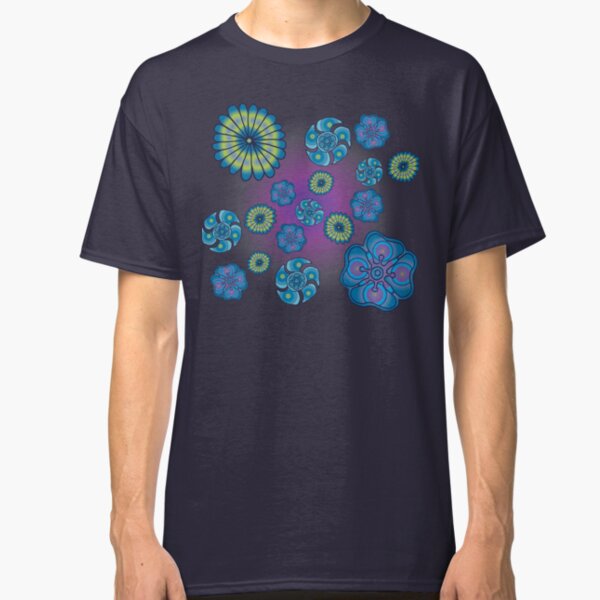Psychedelic blue flowers Classic T-Shirt