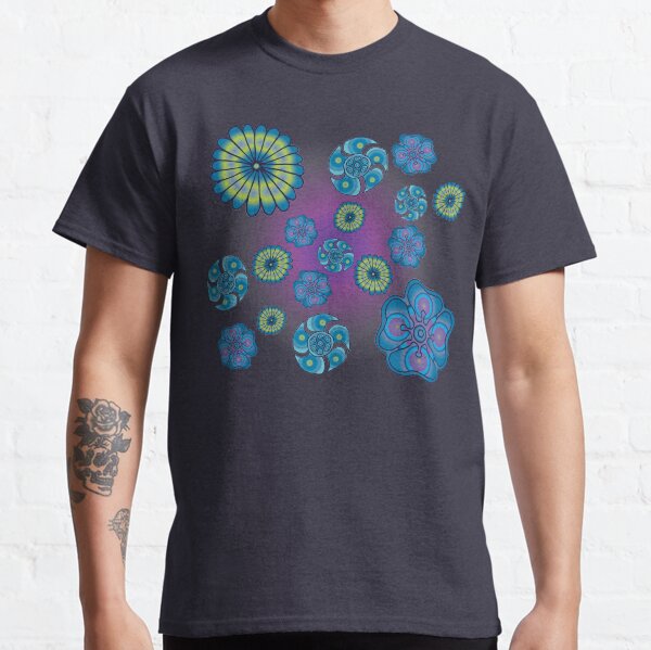 Psychedelic blue flowers Classic T-Shirt