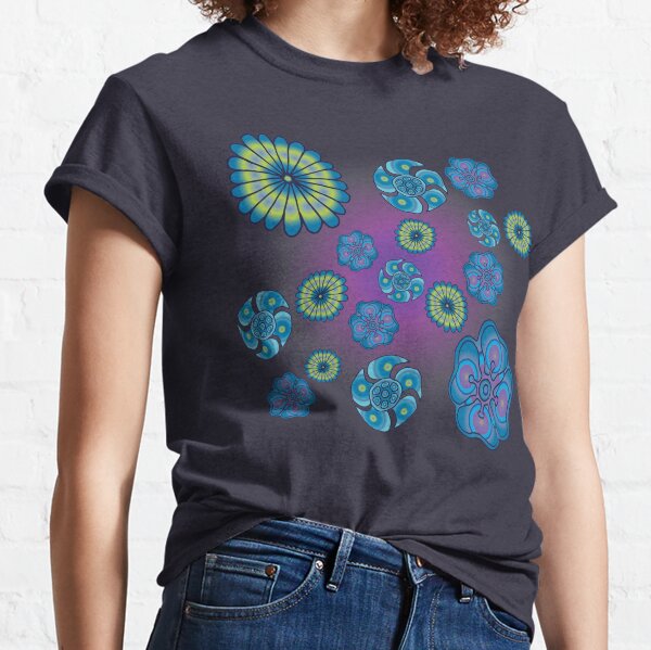 Psychedelic blue flowers Classic T-Shirt
