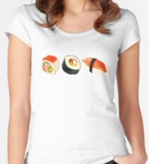 Camiseta entallada de cuello ancho Patrón Sushi - Naranja