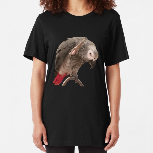 Funny Einstein African Grey Parrot Waving Slim Fit T-Shirt