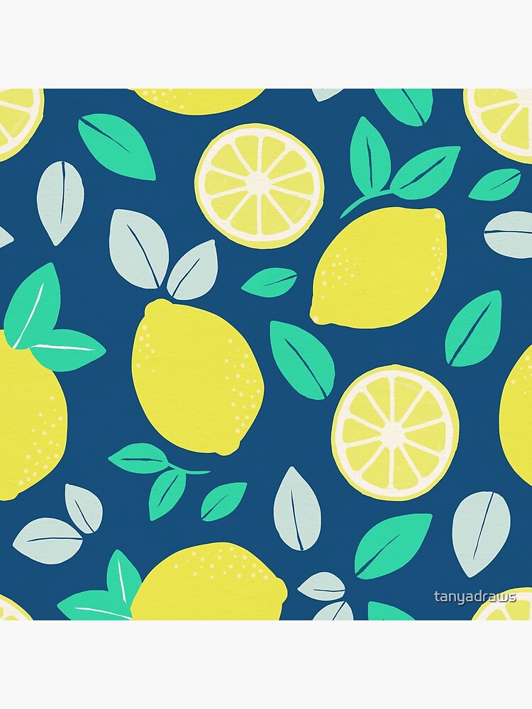 Summer Lemon Pattern in Navy Blue by tanyadraws