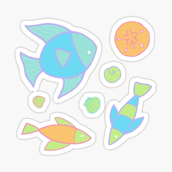 Tropical Sea Life Blue Pattern / Coastal Fish Pattern Sticker