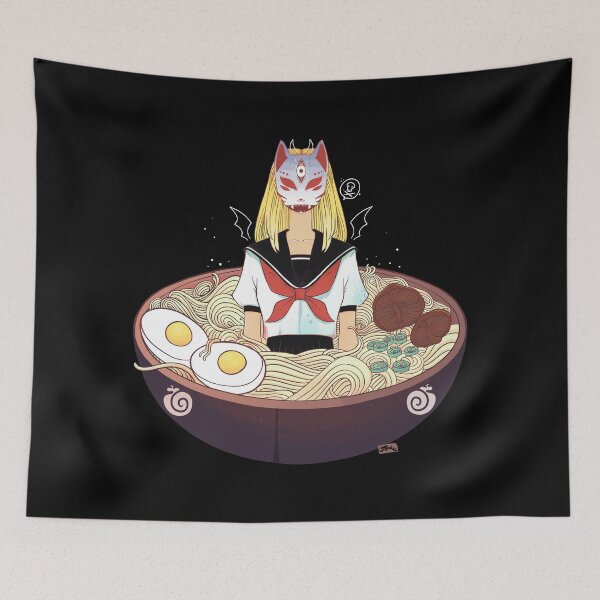 Item preview, Anime School Girl Japanese Fox Kitsune Mask And Ramen Noodles designed and sold by cellsdividing.