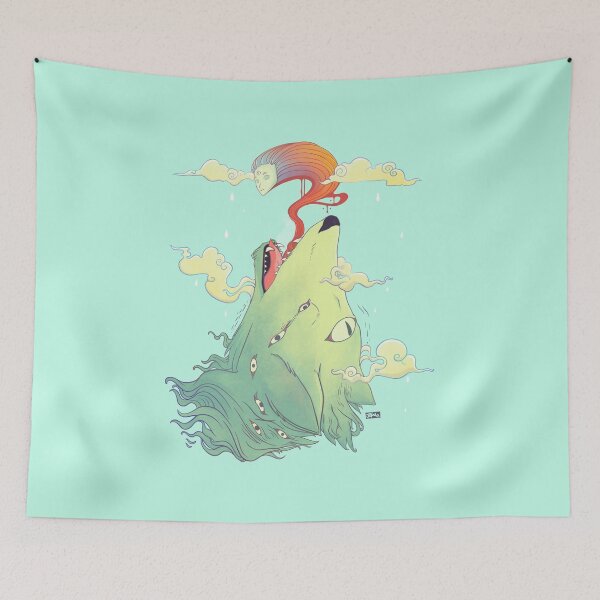 Item preview, Howling Wolf With Ghost, Colorful Artwork designed and sold by cellsdividing.