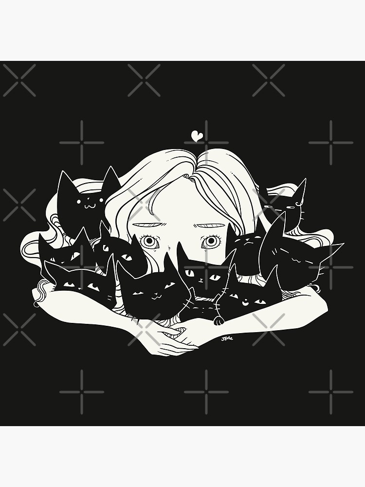 Anime Girl Hugging Many Black Cats - KAWAII Poster for Sale by winnie33